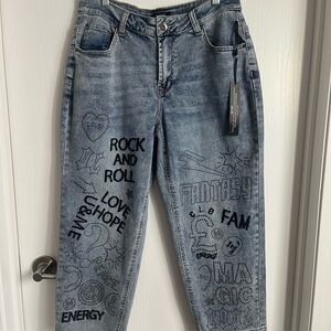 CHARLIE B Blue Graphic Ankle Jeans